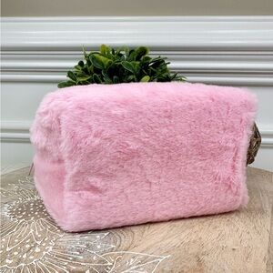 Pink Faux Fur Cosmetic Bag